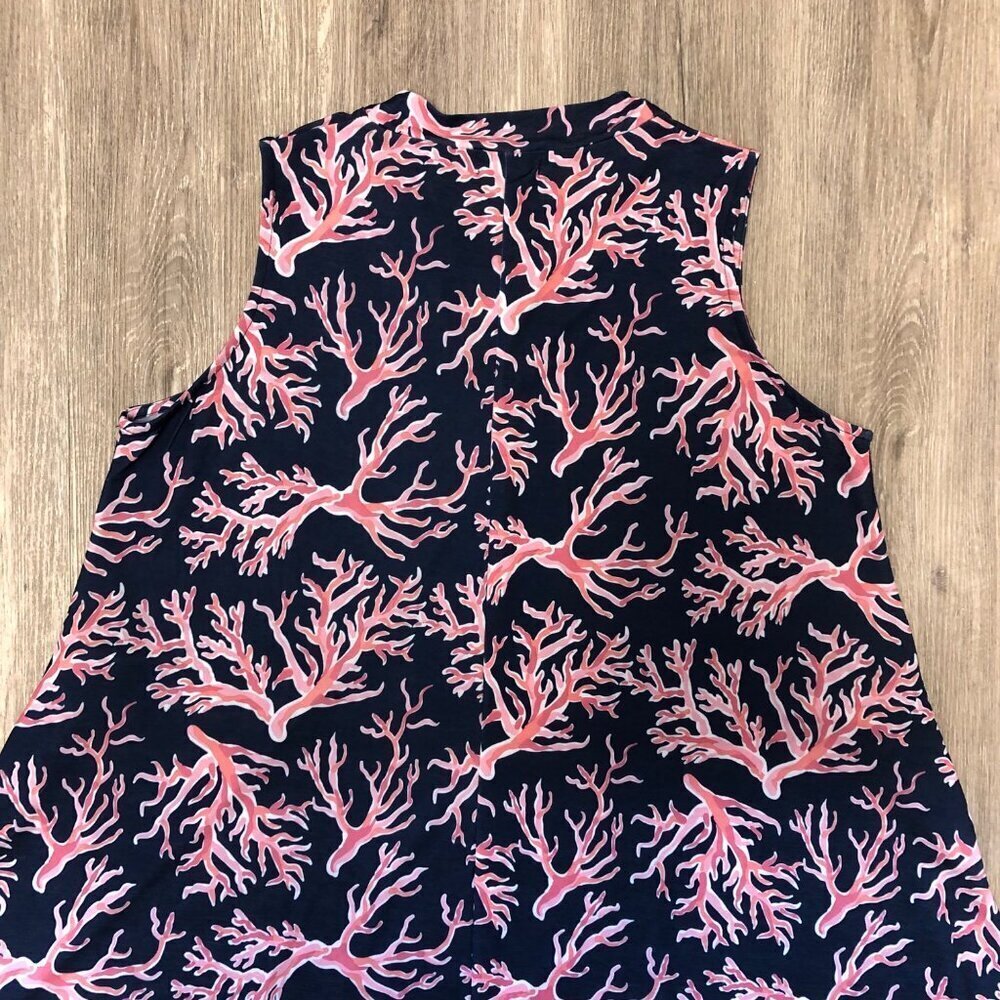 Simply Southern Women's Size XL Shift Dress Navy Blue Pink Coral Floral Fringe - Picture 6 of 10